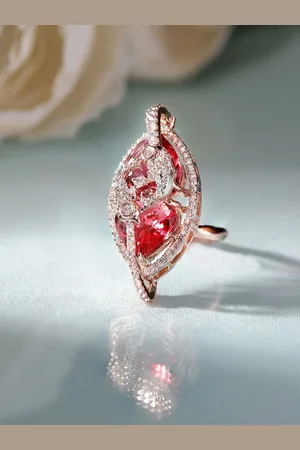 Priyaasi Rose Gold-Plated Peacock Shaped American Diamond-Studded Floral Style Finger Ring
