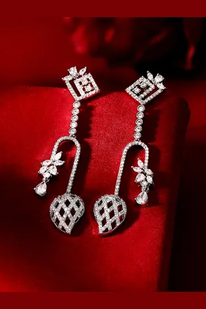 Priyaasi Silver-Plated American Diamond Stone Studded Contemporary Drop Earrings