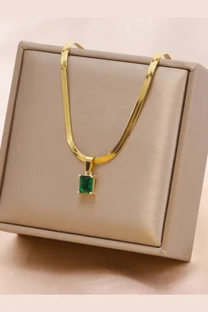 DIVASTRI Gold-Plated Stainless Steel Anti Tarnish CZ-Stone Studded Square Pendant & Chain