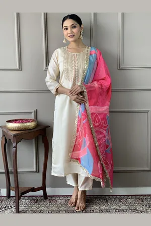 BESUCHER Floral Embroidered Sequinned Chanderi Silk Kurta With Trouser With Dupatta