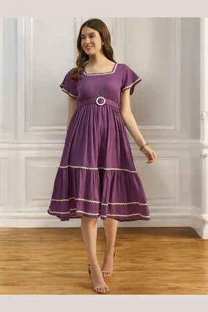 Azira Women Solid Square Neck Fit & Flare Dress