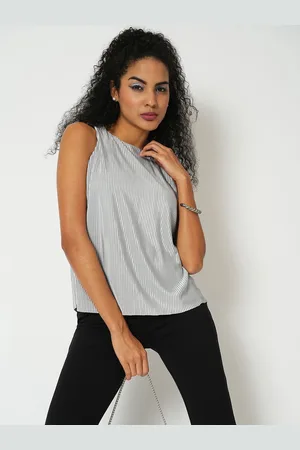 Globus Women Accordion Pleats Boat Neck Sleeveless Top
