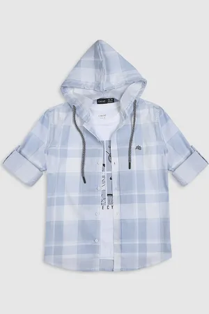 CAVIO Boys Pack Of 2 Comfort Hood Tartan Checked Cotton Casual Shirts