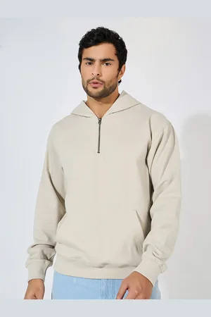 Styli Men Cotton Hooded Half Zipper Pullover
