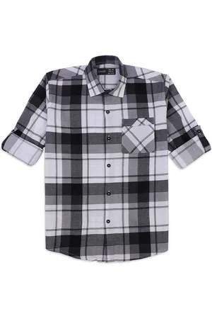 CAVIO Boys Comfort Spread Collar Tartan Checked Cotton Casual Shirt