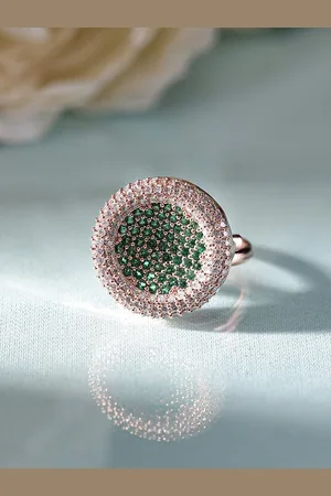 Priyaasi Rose Gold-Plated American Diamond Stone Studded Geometric Adjustable Finger Ring