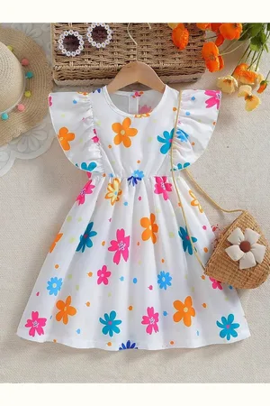 Miss & Chief Girl Floral Print Round Neck Short Sleeves Fit & Flare Midi Dress