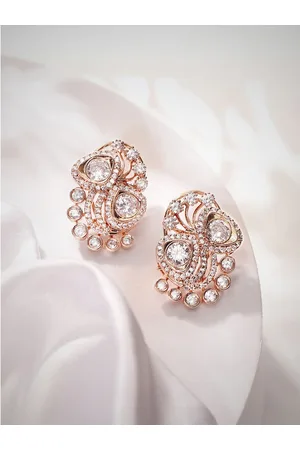 Priyaasi Rose Gold-Plated American Diamond Stone Studded Contemporary Studs