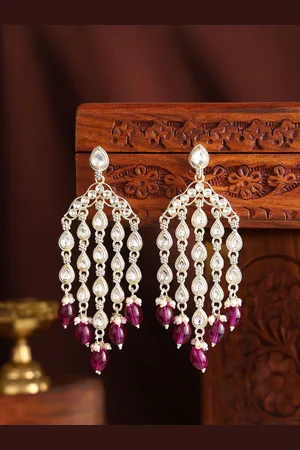 Priyaasi Gold-Plated Kundan Stone Studded & Pearls Beaded Teardrop Shaped Drop Earrings