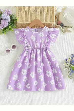 Miss & Chief Girls Floral Printed Ruffles Fit & Flare Cotton Midi Dress