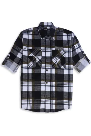 CAVIO Boys Comfort Spread Collar Tartan Checked Cotton Casual Shirt