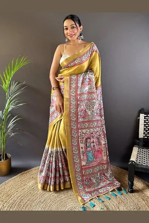 Mitera Women Ethnic Motifs Silk Blend Tussar Saree With unstitched blouse piece