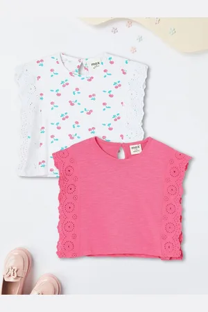 Max Collection Girls 2 Printed Extended Sleeves Applique T-shirt