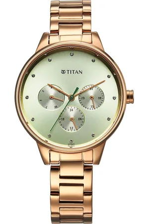 Titan Women Brass Embellished Dial & Stainless Steel Bracelet Style Straps Analogue Watch 2648WM09