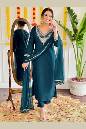 Lilots Women Ethnic Motifs Embroidered Regular Thread Work Kurta with Trousers & With Dupatta
