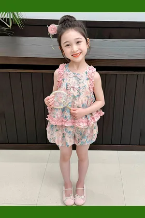 LULU & SKY Girls Printed Round Neck Sleeveless Top With Shorts