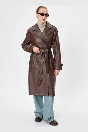 Koton Women Notched Lapel Regular Fit Double-Breasted Overcoat