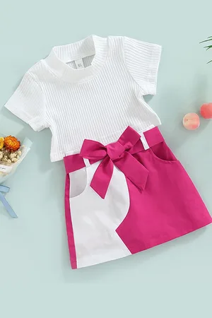 LULU & SKY Girls Round Neck Short Sleeves Top With Skirt