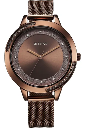 Titan Women Brass Dial & Stainless Steel Bracelet Style Straps Analogue Watch 2764QM01