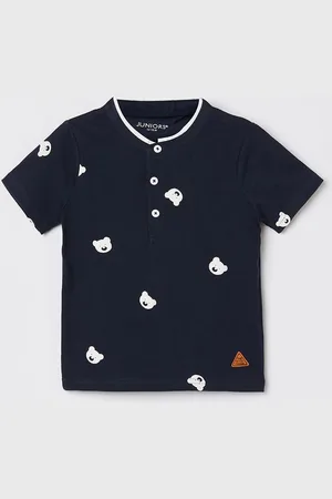 Lifestyle Boys Printed Mandarin Collar Applique T-shirt