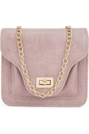 Globus Women Textured Twistlock Small Square Party Sling Bag With Detachable Chain Strap