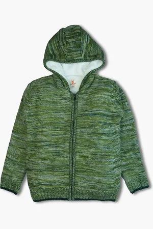 BodyCare Boys Striped Woollen Hooded Long Sleeves Cardigan