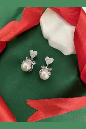 Digital Dress Room Silver-Plated White AD-Studded Classic Drop Earrings