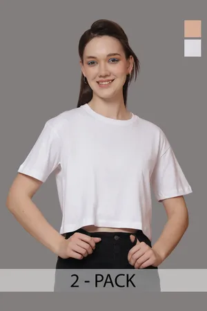 Friskers Women Pack Of 2 Solid Round Neck Oversized T-shirts