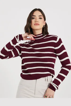 Styli Women Regular Length Slim Fit Striper High Neck Sweater