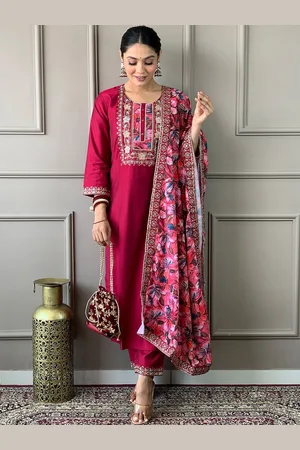 Lilots Women Embroidered Regular Kurta with Trousers & With Dupatta