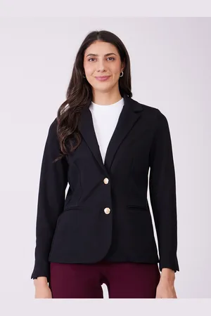 FableStreet LivIn Women Black Lapel Collar Long Sleeves Tailored Jacket