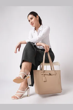 Globus Women Textured Buckle Detail Double Handle Workwear Tote Bag