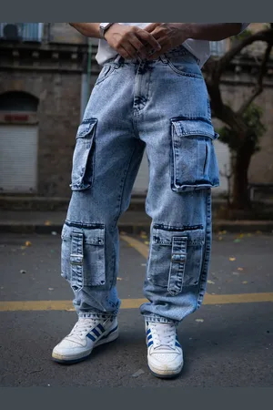 Powerlook Men Relaxed Fit Baggy Fit Denim Cargo Jeans