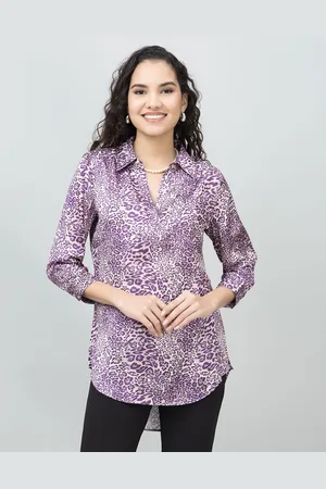 PURYS Women Animal Printed Shirt Collar Tunic