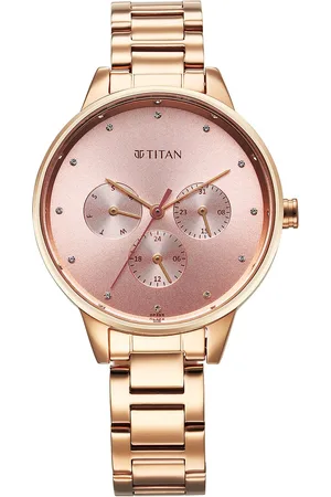 Titan Women Brass Embellished Dial & Stainless Steel Bracelet Style Straps Analogue Watch 2648WM08