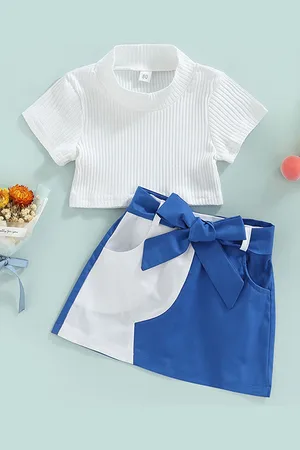 LULU & SKY Girls Round Neck Short Sleeves Top With Skirt