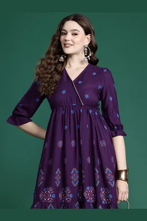 Sangria Printed Gotta Patti Midi Empire Dress