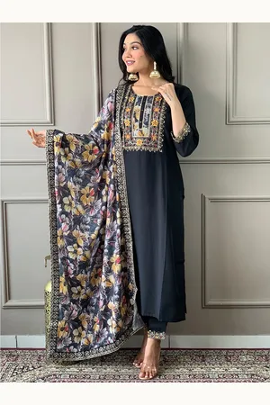Lilots Women Floral Yoke Design Regular Thread Work Kurta with Trousers & With Dupatta