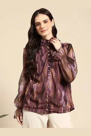 Mast & Harbour Printed Bell Sleeve Shirt Style Top