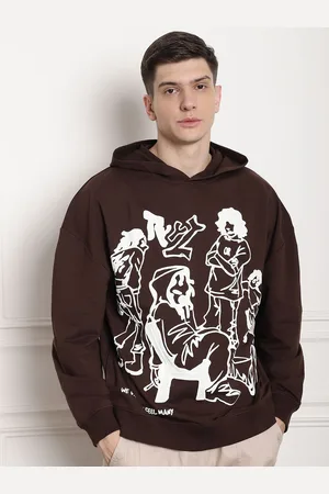 DOOR74 Men Printed Hooded Sweatshirt