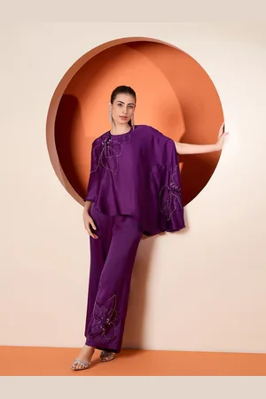 Antheaa Embellished Satin Top With Trousers Co-Ords