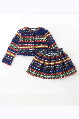CrayonFlakes Girls Printed Long Sleeves Top with Skirt