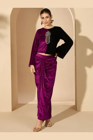 Antheaa Floral velvet Embellished Top with Skirt