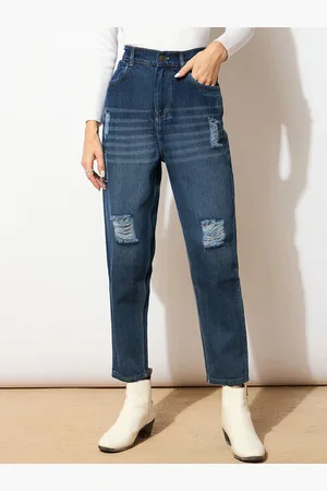 Sassafras Women Relaxed Fit High-Rise Mildly Distressed Heavy Fade Jeans