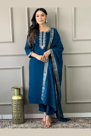 Lilots Women Embroidered Regular Kurta with Trousers & With Dupatta