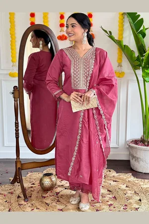 Lilots Women Embroidered Regular Thread Work Kurta with Trousers & With Dupatta