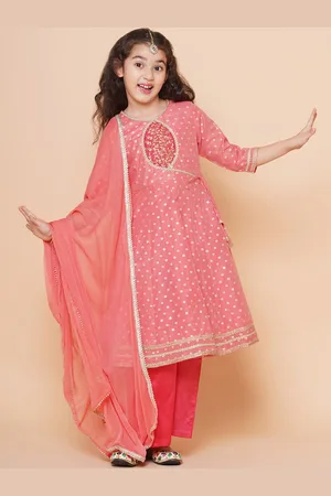 Bhama Girls Ethnic Motifs Printed Gotta Patti Kurta with Trousers & Dupatta
