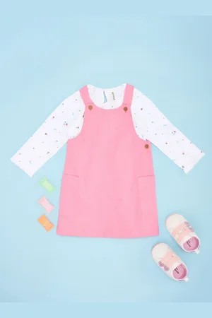 Pantaloons Girls Printed Pure Cotton Top With Dungaree
