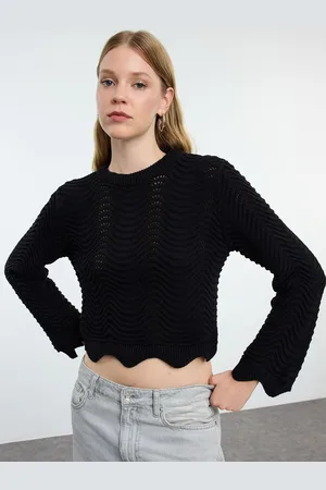 Trendyol Women Self Design Round Neck Crop Top