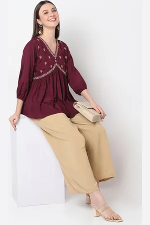 Ethnicity Women V-Neck Embroidered Top